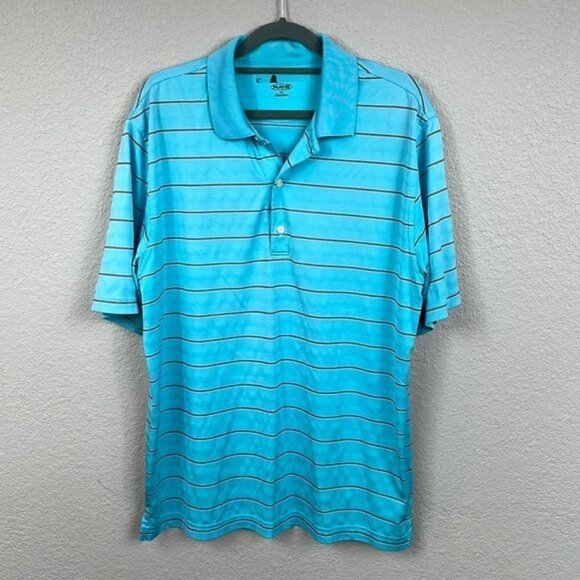 Greg Norman Play Dry Stripe Short Sleeve Polo Shirt Golf Blue Sz M - Picture 1 of 11